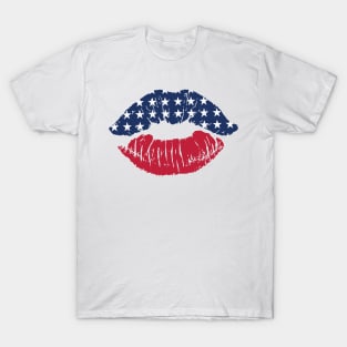 Red White Blue Lips Independence Day Patriotic Family T-Shirt